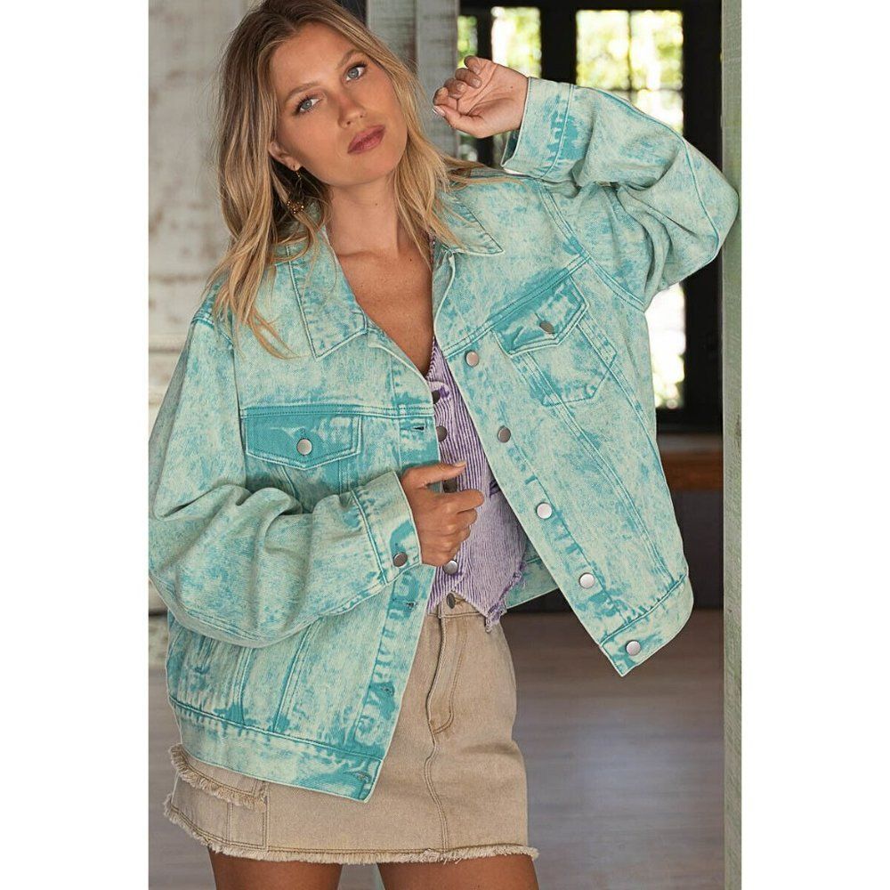 SALE! POL CLOTHING Vintage Aqua Denim Acid Washed Jacket Button Up New S-L TWJ45 - Picture 2 of 11